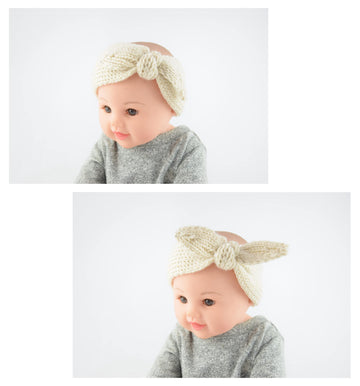 Utowo Newborn-Infant-Toddler Knitted-Knotbow-Turban Rabbit-Ear-Headbands Baby-Girls Head-Wrap-Headband 0-6 Years (Camel + Beige)