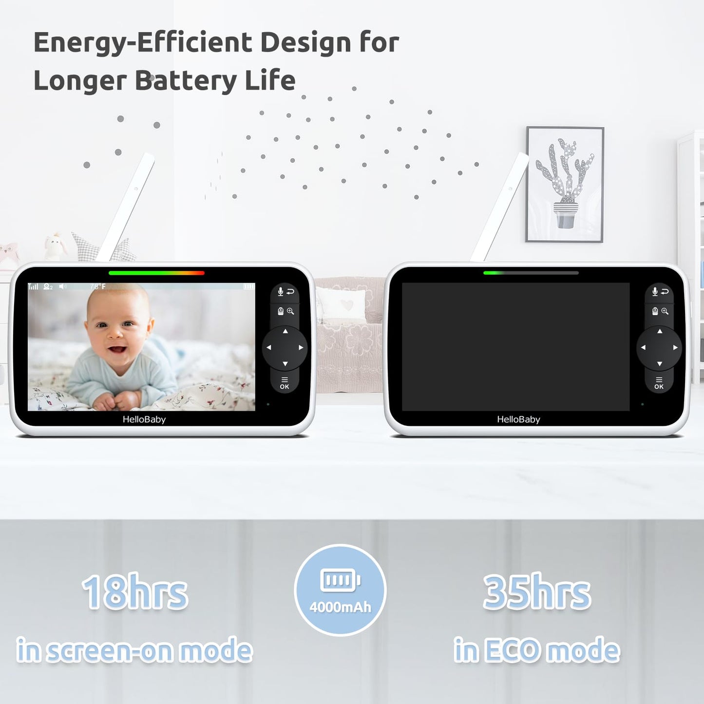 Hellobaby Video Baby Monitor With Upgraded 6    Ips Large Screen, Split Screen With 2 Cameras, Night Vision And Temprature Monit