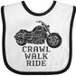 Inktastic Crawl Walk Ride Motorcycle Baby Bib White And Black 3Ba76