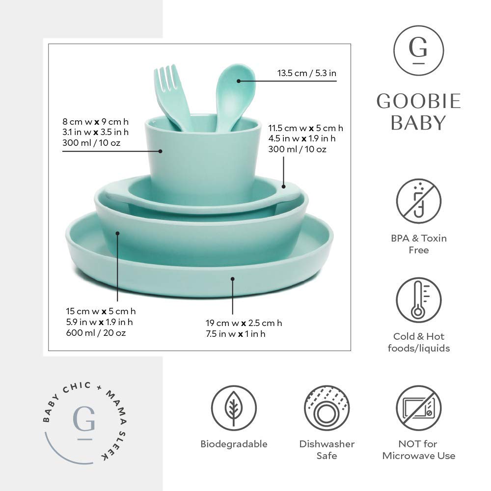 Goobie Baby Bamboo 6 Piece Childrens Dinnerware Set, Non Toxic & Eco Friendly Kids Mealtime Set For Healthy Infant Feeding, Grea