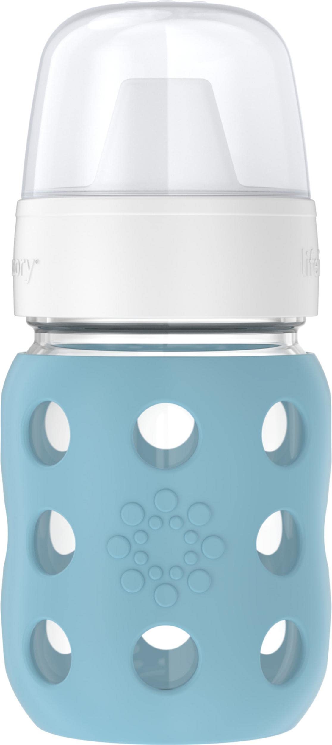 Lifefactory 8-Ounce Wide Neck Glass Baby Bottle With Protective Silicone Sleeve And Hard Sippy Spout, Denim (Lg2221Wde4)