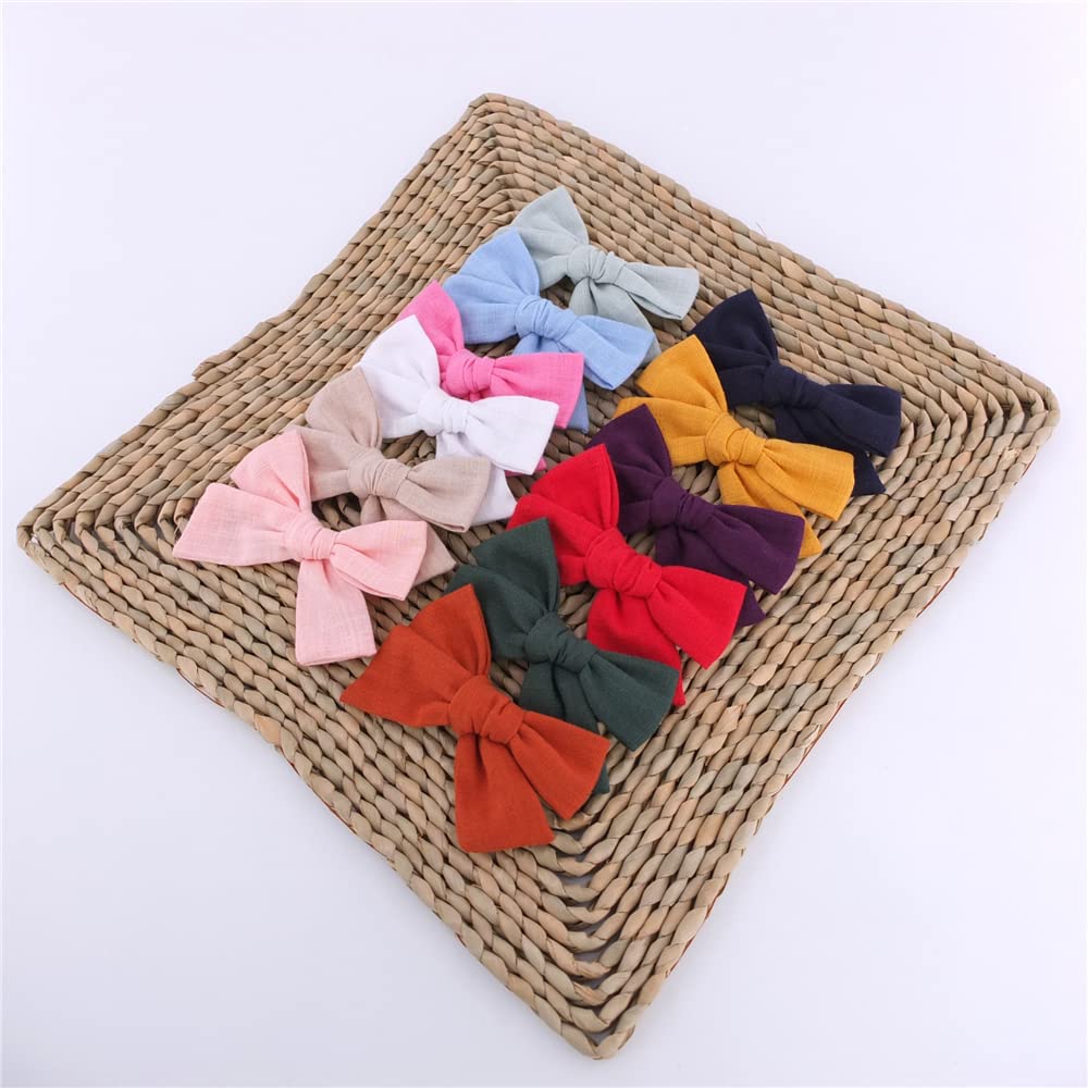 12 Pcs Linen Bow Hair Clips For Baby Girls Hair Bows Alligator Clips Accessories Infants Toddler Kids Hairgrips (Knot Bow 4'')