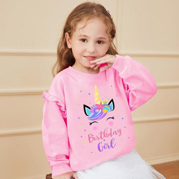 Birthday Girl Shirt Toddler Baby Girls Unicorn T-Shirt 2Nd 3Rd 4Th 5Th 6Th 7Th Birthday Pink Tee Fall Outfit Fly Sleeve 2T