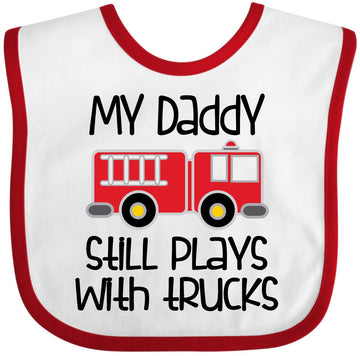Inktastic Firefighter Daddy Plays With Trucks Baby Bib White And Red 2Ea5D