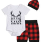 Newborn Baby Boys Girls Deer Little Man Letter Printing Plaid Shorts Outfit Set (White02, 0-3 Months)