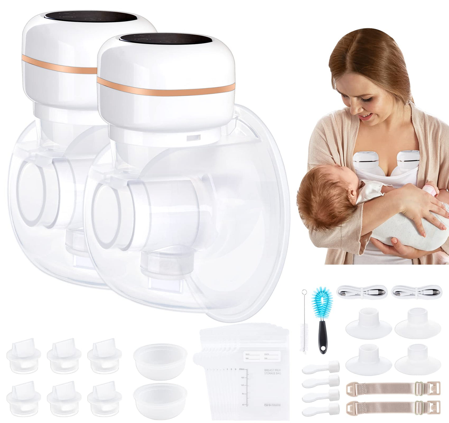 Wearable Breast Pump Hands Free with 3 Modes & 9 Levels & Low Noise, Double Electric Portable Breast Pump of Longer Battery Life
