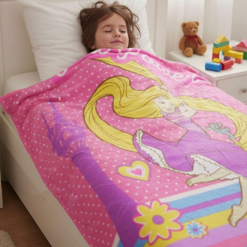 Decovia Disney Kids Printed Single Bed Blanket | Soft & Cozy Cartoon Blanket For Girls | Lightweight Winter Ac Blanket (Girl Pow