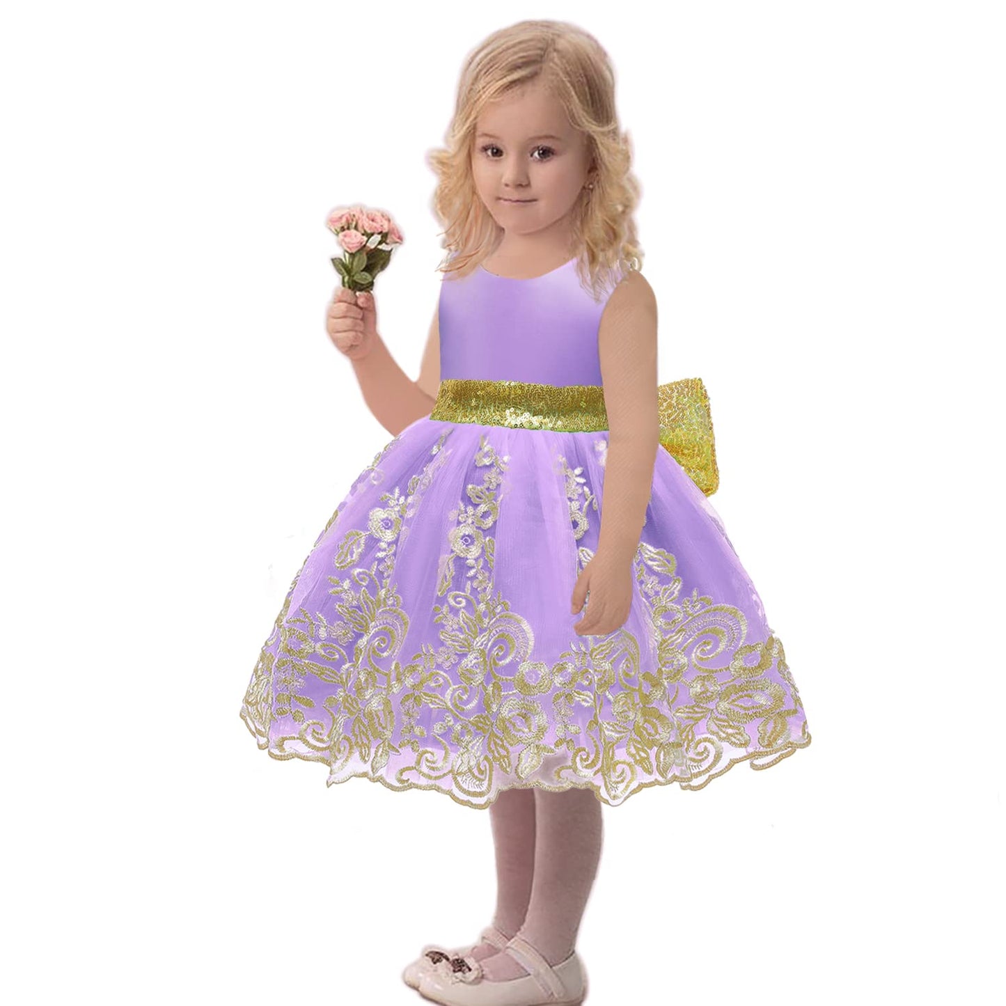 Infant Girls Easter Big Bowknot Dresses Baby Little Girls Tulle Lace Wedding Party Ball Gown Dress (Purple,60)