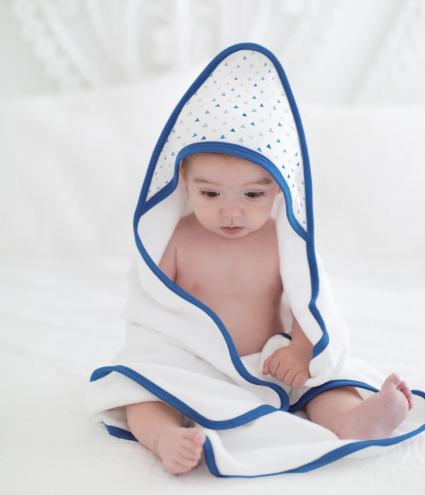 Swaddledesigns Cotton Terry Baby Hooded Towel, Tiny Triangle Shimmer, Blue