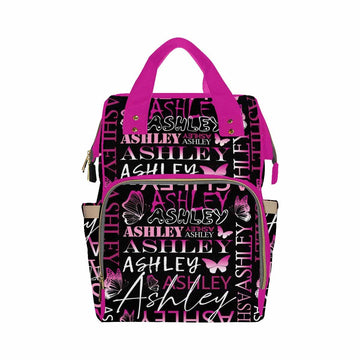 Artsadd Personalized Nappy Bag Large Capacity Diaper Bags, Customized Pink Butterfly Daypack Custom Monogrammed Diaper Backpack