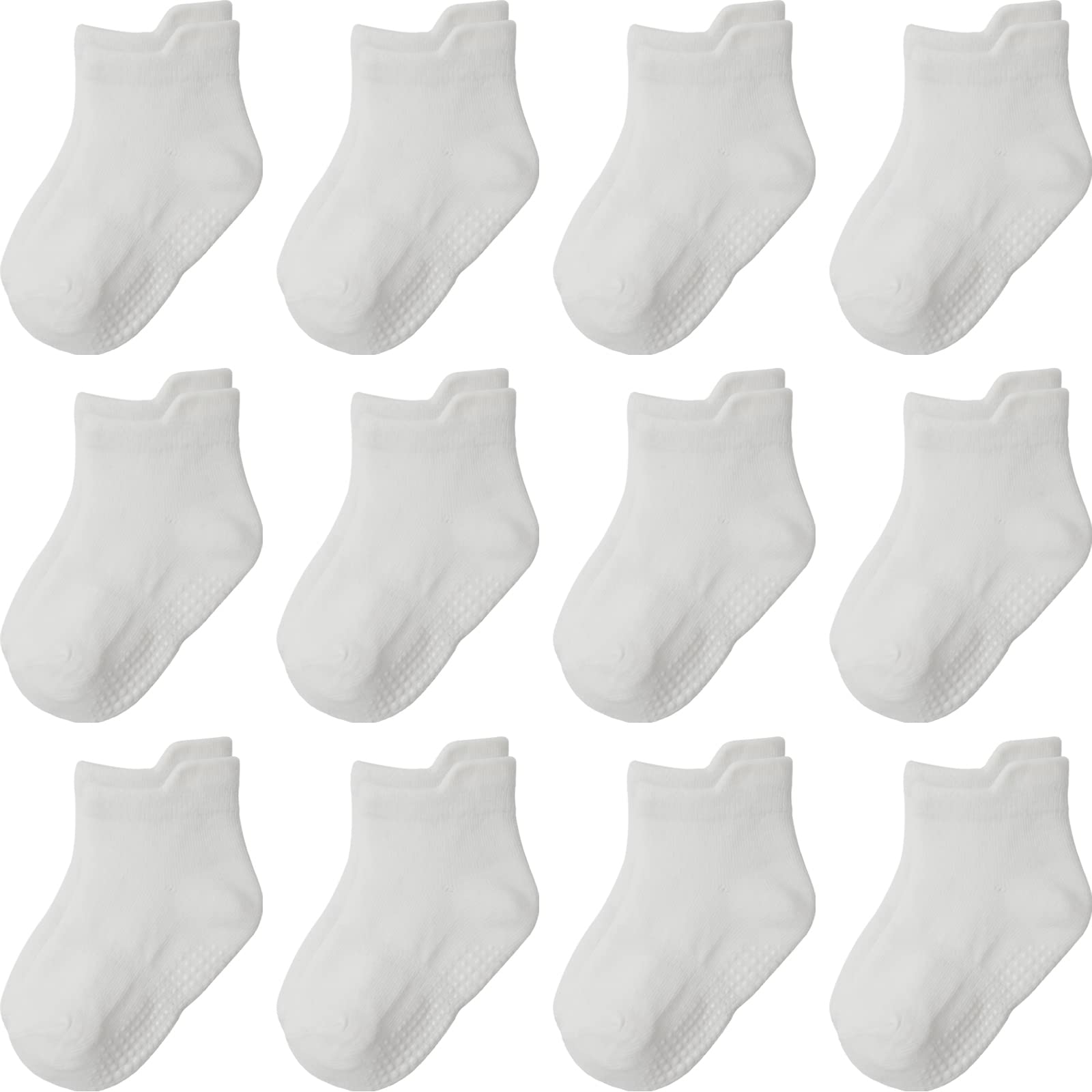 Aroveea Non Slip Grip Ankle Baby Socks 3-5 Years Old White For Toddler Boys And Girls Kids Socks 12 Pack, Cute Cotton Baby Socks