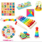 Wooden Educational Toys Set for Toddlers, 8-in-1 Learning Pack with Number Board, Clock, Xylophone, Shape Sorter, Stacking Rings