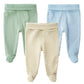 Teach Leanbh Infant Baby 3 Pack Footed Pants Cotton High Waist Casual Leggings (6 Months, B)