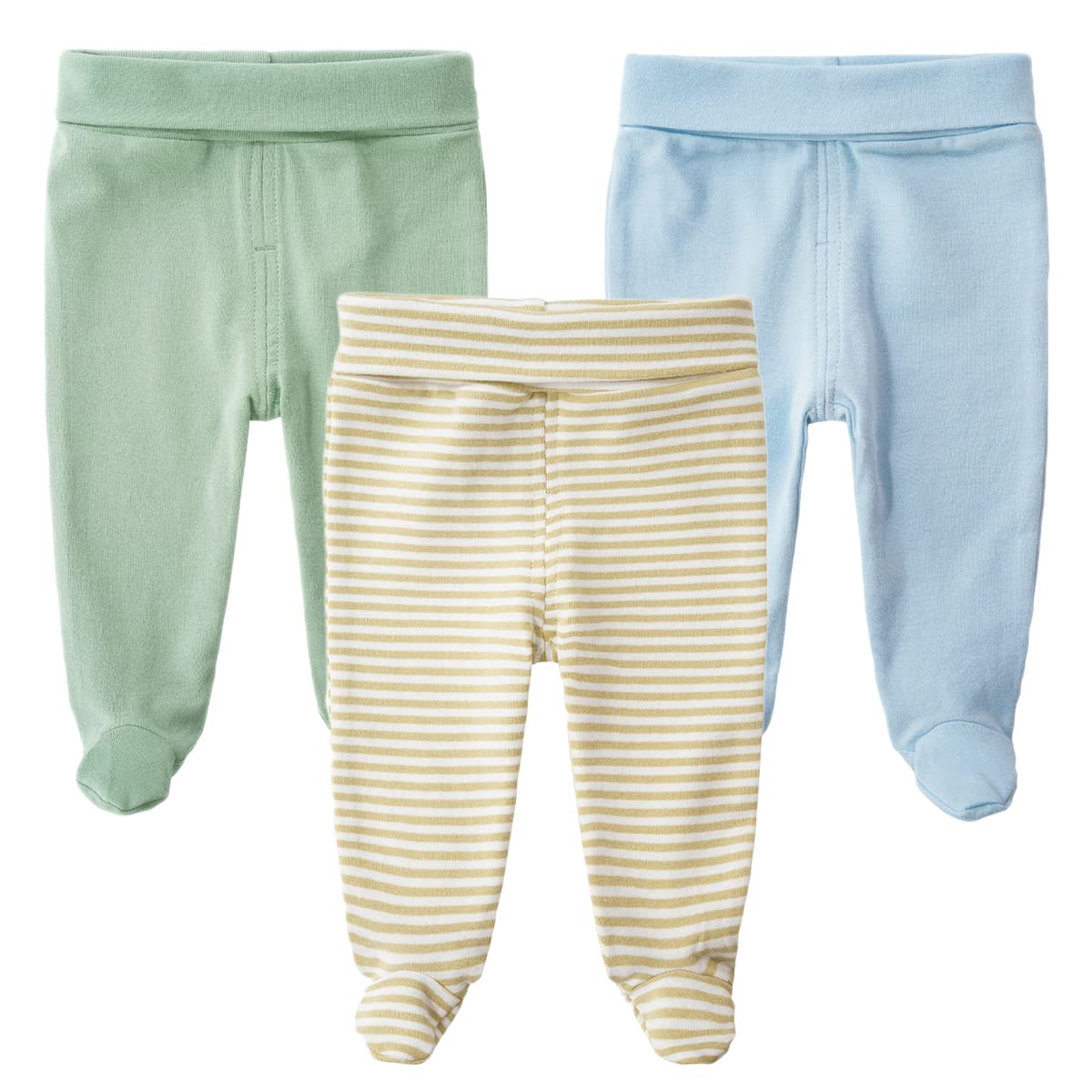 Teach Leanbh Infant Baby 3 Pack Footed Pants Cotton High Waist Casual Leggings (6 Months, B)