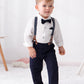 Disaur Boys Wedding Guest Outfit Long Sleeve White Leaf Dress Shirt Bow Tie Suspender Black Pants Back To School Gentleman Cloth