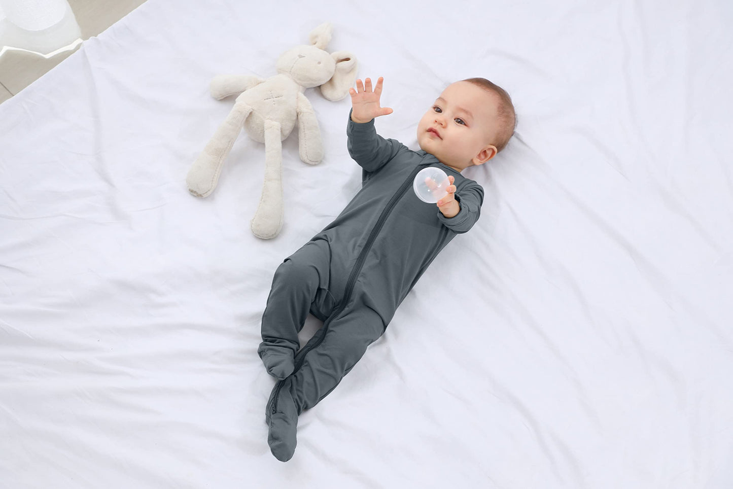 Guisby Baby Boy Zipper Pajamas,Rayon Footed Romper Pajamas For Girls Sliver Grey 6-12 Months