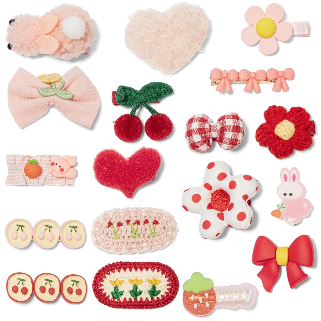 Hair Clips For Girls 18 Pcs No Slip Assorted Barrettes For Kids Bows Pink Red Cute Hair Accessories For Little Girls Teens Toddl