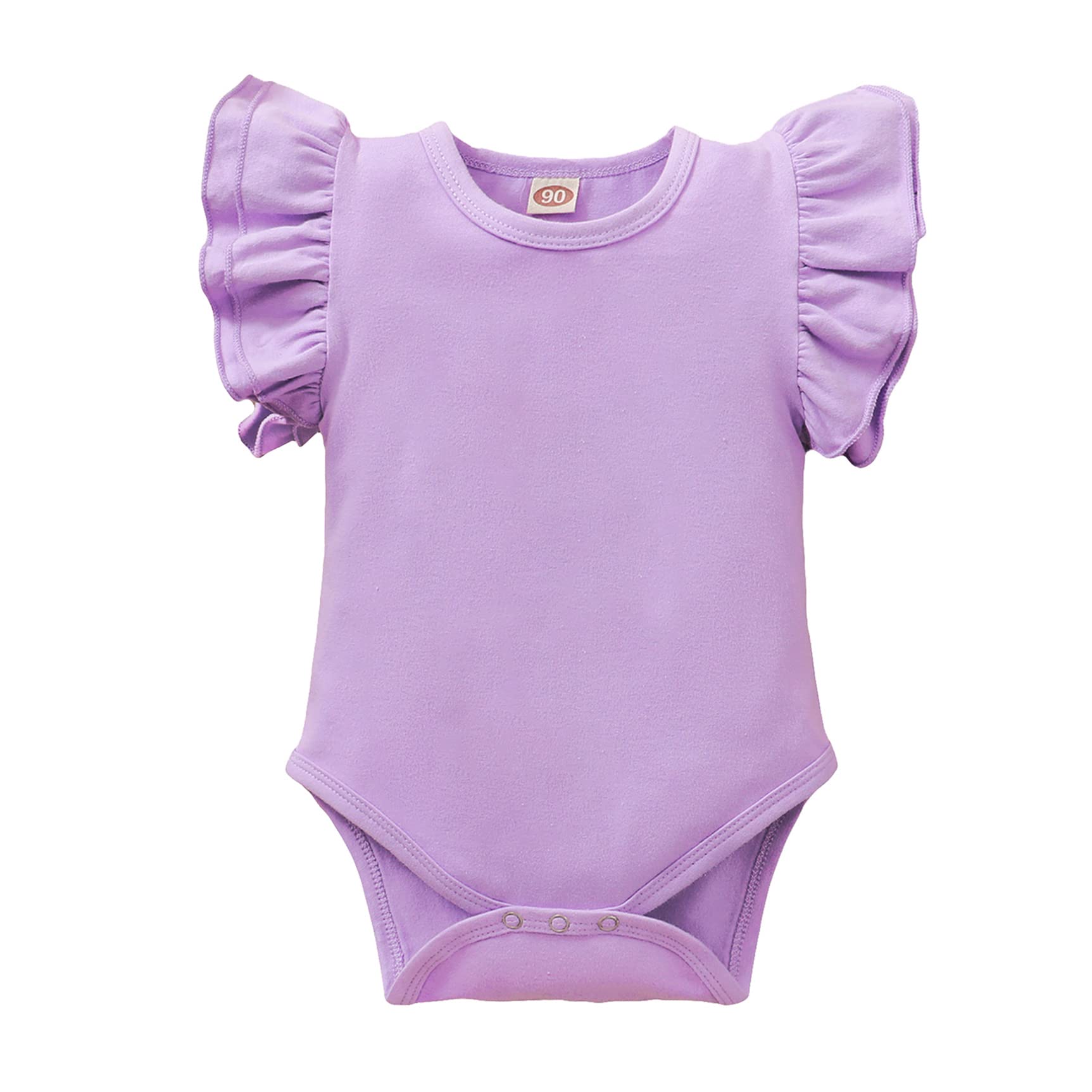 Lysmuch Baby Girls Ruffle Short Sleeve Bodysuit Infant Solid Onesie Casual Plain Blouse Top Romper (Purple, 3-6 Months)