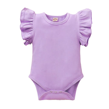 Lysmuch Baby Girls Ruffle Short Sleeve Bodysuit Infant Solid Onesie Casual Plain Blouse Top Romper (Purple, 3-6 Months)
