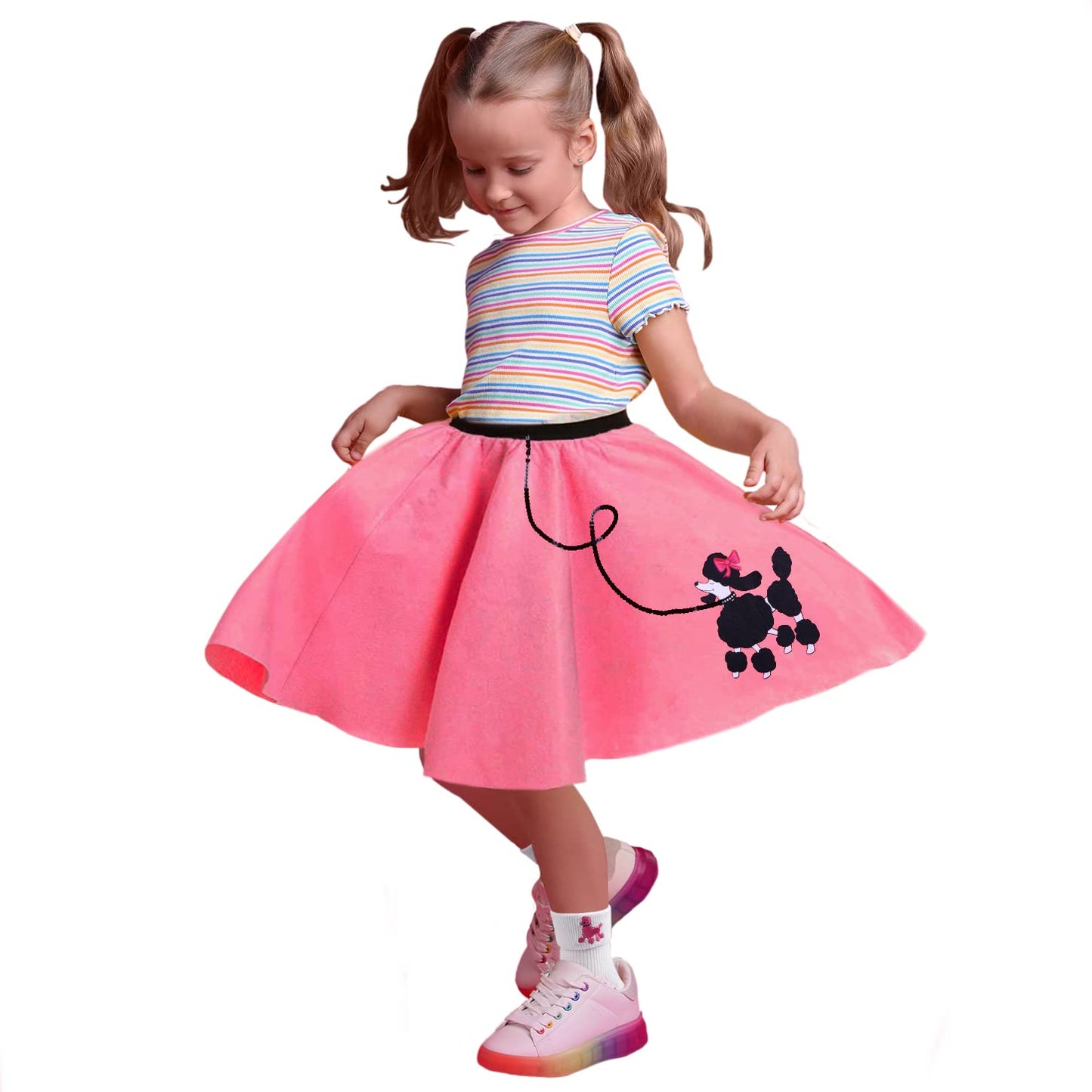 Poodle Skirt 1950S Costume Accessory Set Of 5Pcs For Girls,100 Days Of School Costume For Kids Pink