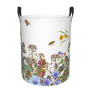 Pevtufa Herbs And Wildflowers Foldable Laundry Basket Organizer,Fabric Clothes Toy Storage Basket Nursery Hamper Storage Bin For