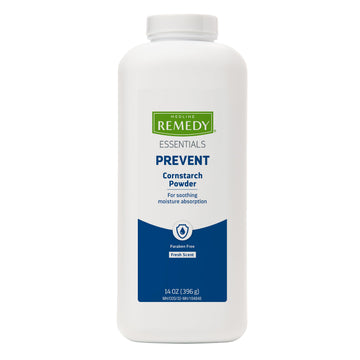 Medline Remedy Essentials Cornstarch Powder (14 Oz Bottle), 12 Count, Fresh Scent, Talc Free, Shaker Top, Skin Care, Absorbs Swe
