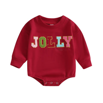 Ursobutegl My First Christmas Outfit Baby Girl Boy Letter Bubble Romper Oversized Onesie Sweatshirt Fall Winter Clothes (Red-Jol