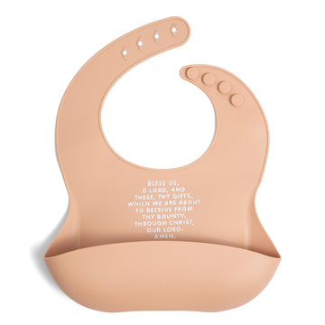 Be A Heart Adjustable Waterproof Bib, Silicone Feeding Bib, Catholic Meal Prayer (Peach)