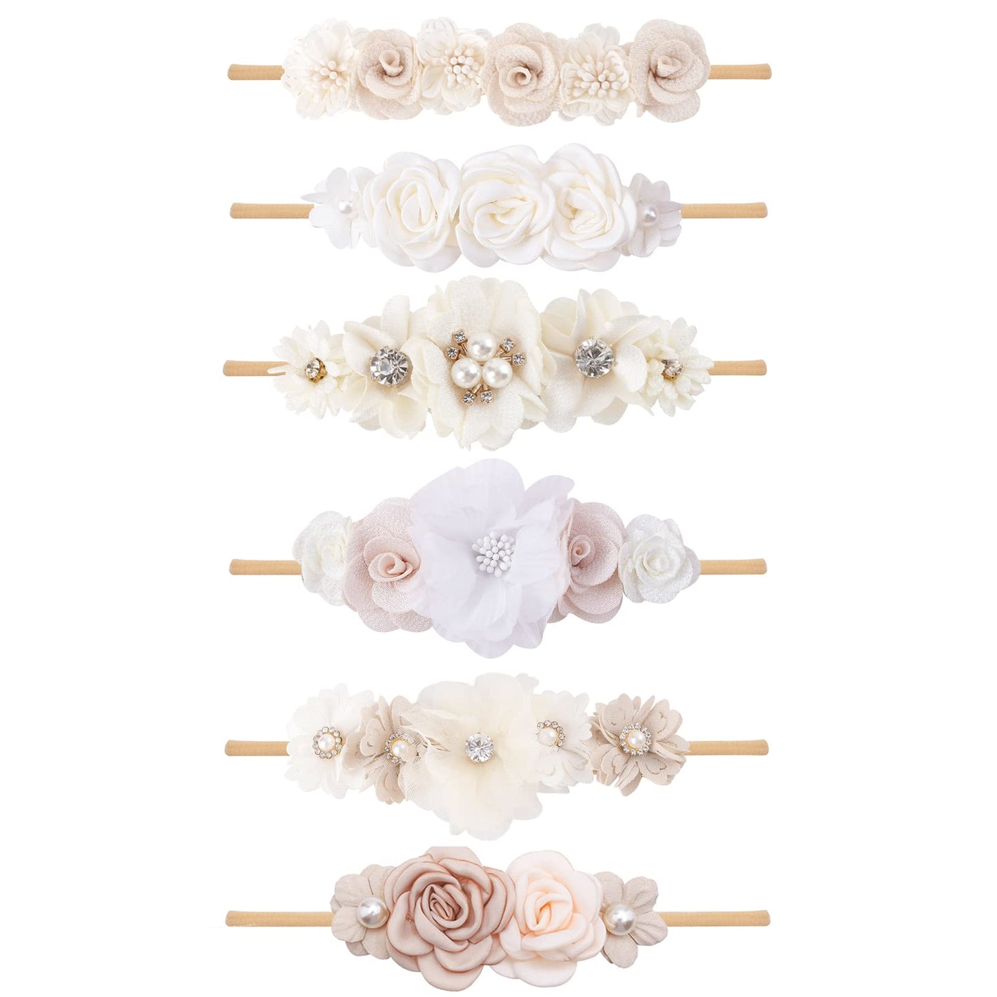 Bfnaagirl Baby Girl Headbands Nylon Flower Elastic Hairbands 6Pcs Hair Accessories Gift For Newborn Infant Toddlers