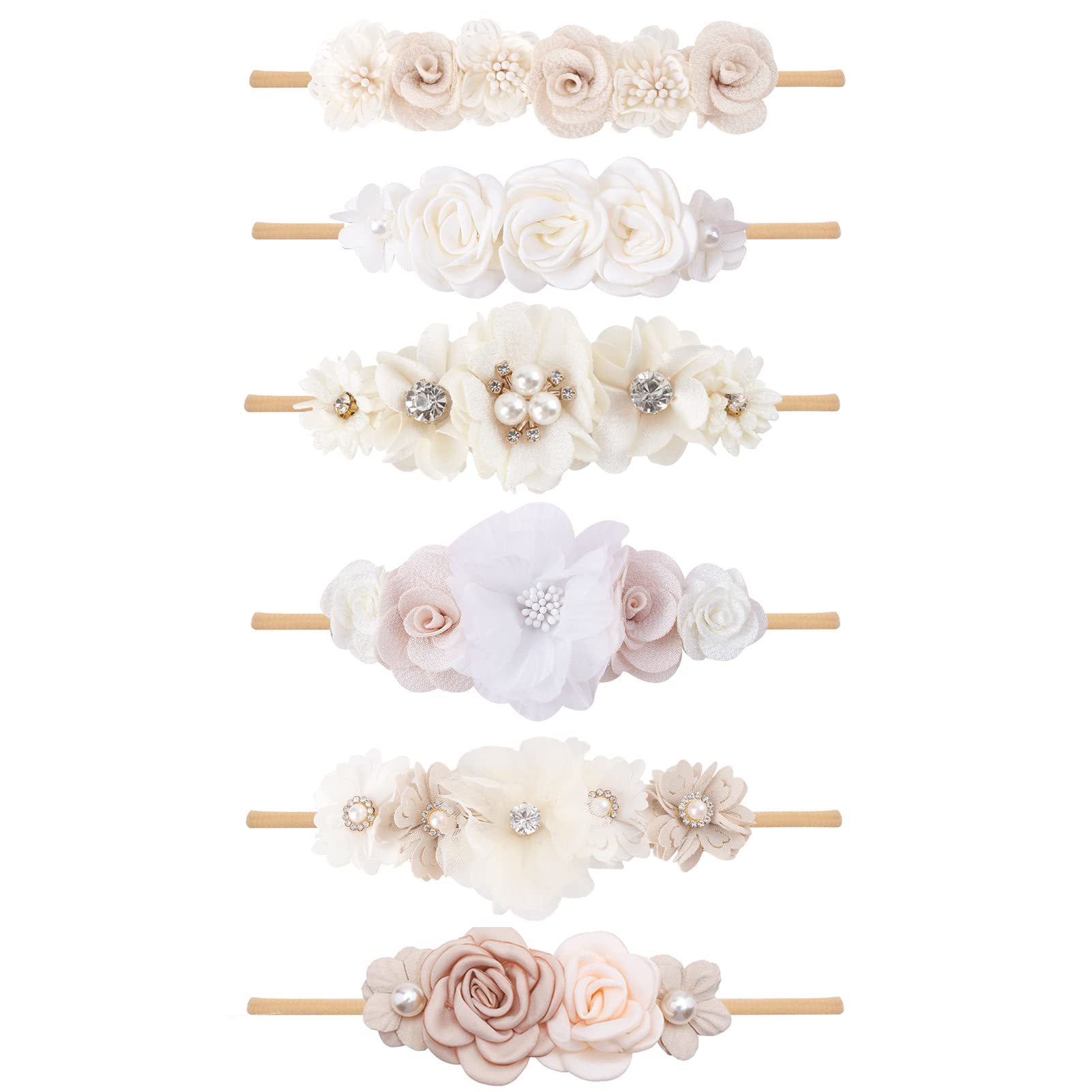 Bfnaagirl Baby Girl Headbands Nylon Flower Elastic Hairbands 6Pcs Hair Accessories Gift For Newborn Infant Toddlers