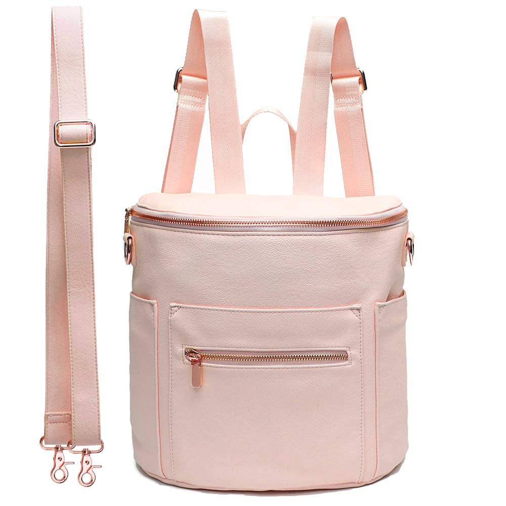 Mini Diaper Bag Leather By Miss Fong,Small Diaper Bag With In Bag Organizer, Insulated Pocket And Shoulder Strap(Pink Rose)