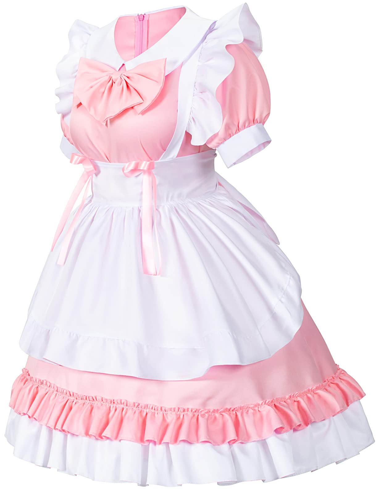 Irtysh Women Sweet Kawaii Costume Dress Anime French Maid Cosplay Furry Cat Ear Gloves Socks Set(Pink 2Xl)
