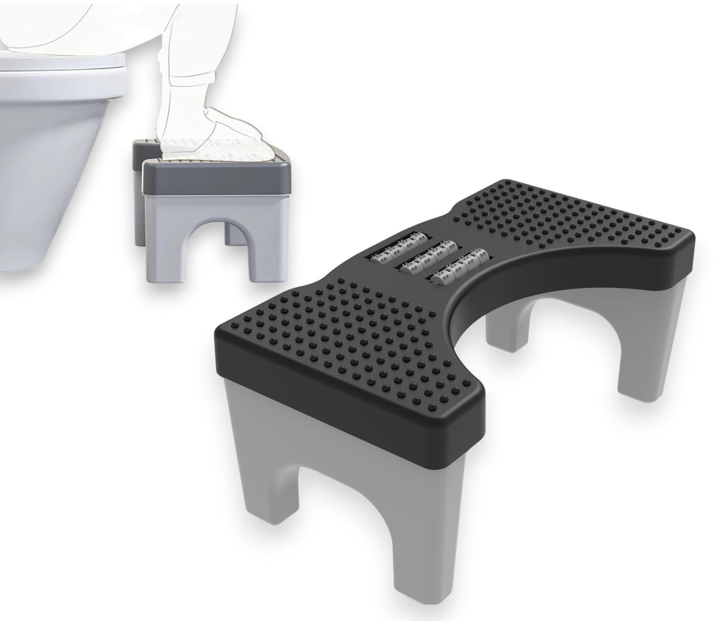 Techhark Polypropylene (Pp) Perfect Posture Bathroom Toilet Step Stool With Massage Rollers, 18 Cm Height, Foldable Design, (Gre