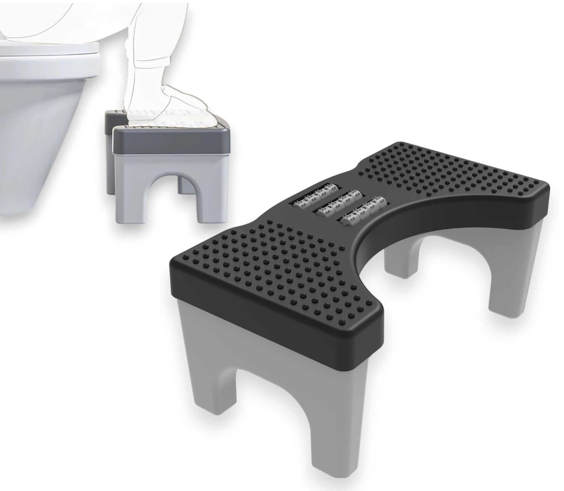 Techhark Polypropylene (Pp) Perfect Posture Bathroom Toilet Step Stool With Massage Rollers, 18 Cm Height, Foldable Design, (Gre