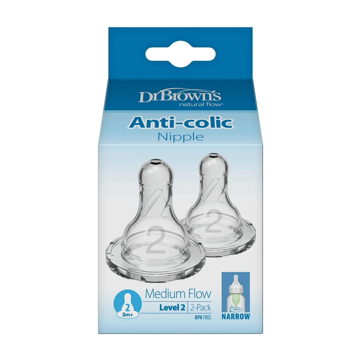 Dr. Browns Dr Brown Natural Flow Level 2 Narrow Nipple Set of 2 (3M+) Clear
