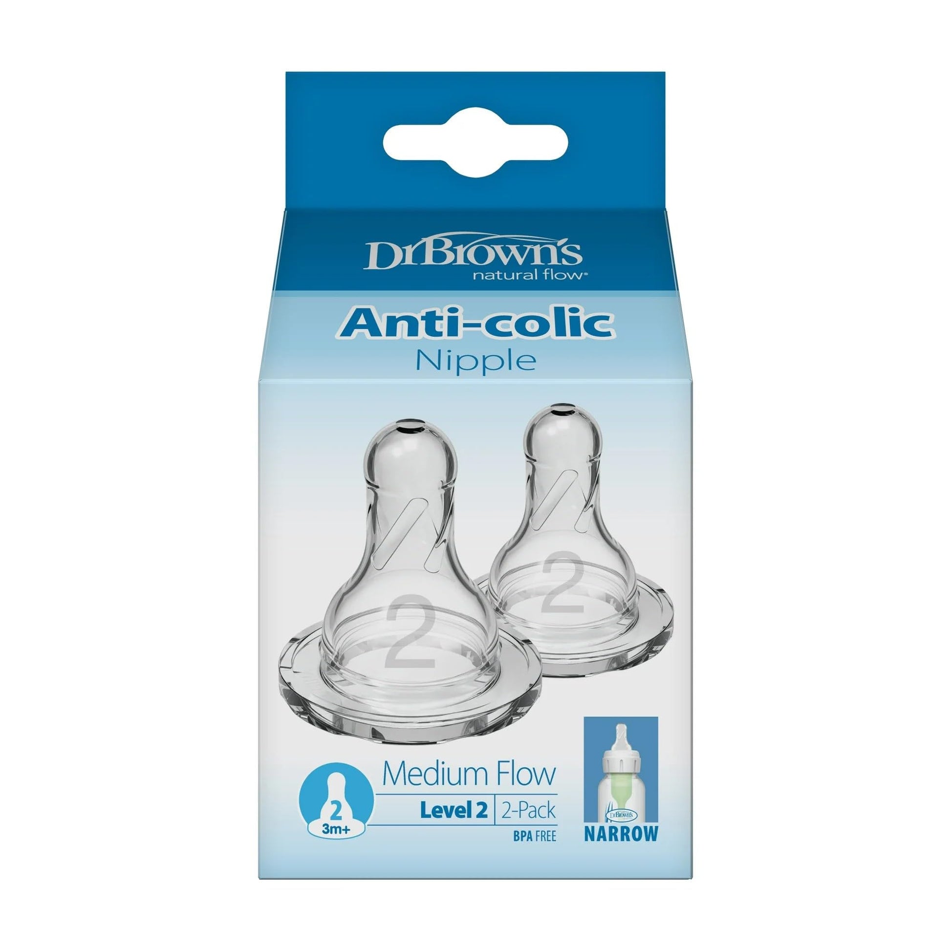 Dr. Browns Dr Brown Natural Flow Level 2 Narrow Nipple Set of 2 (3M+) Clear