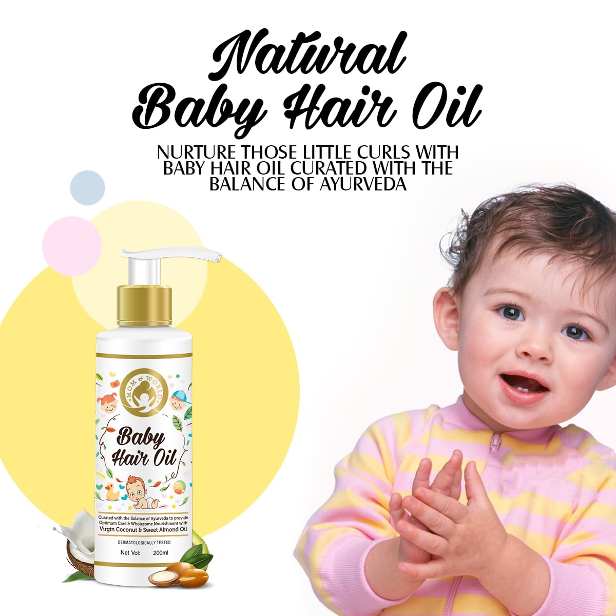 Mom & World Baby Hair Oil With Organic And Coldpressed Natural Oil For Kids, 200Ml