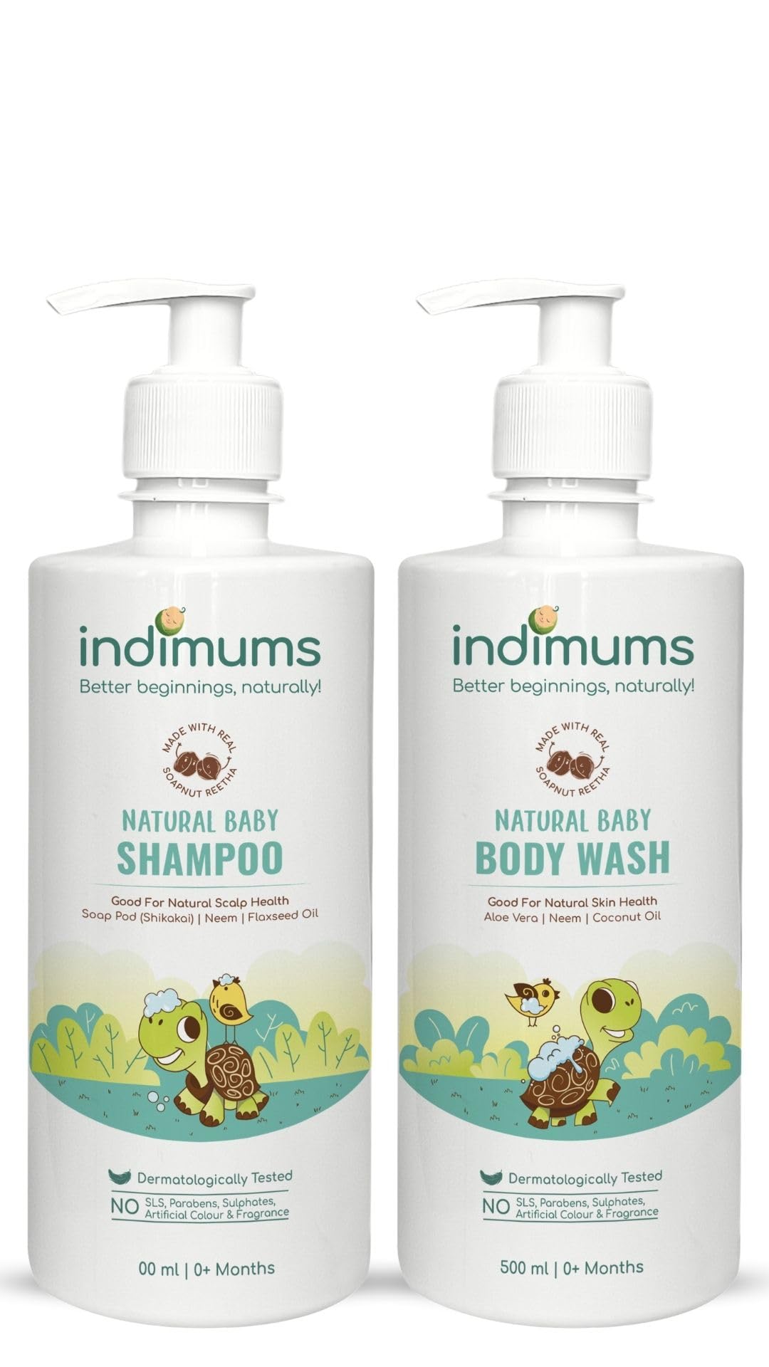 Indimums Mixed Combo Natural Baby Shampoo & Body Wash For Newborns,Toddlers And Kids- Promotes Healthy Hair & Skin, Hypoallergen