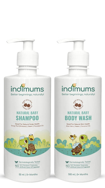 Indimums Mixed Combo Natural Baby Shampoo & Body Wash For Newborns,Toddlers And Kids- Promotes Healthy Hair & Skin, Hypoallergen