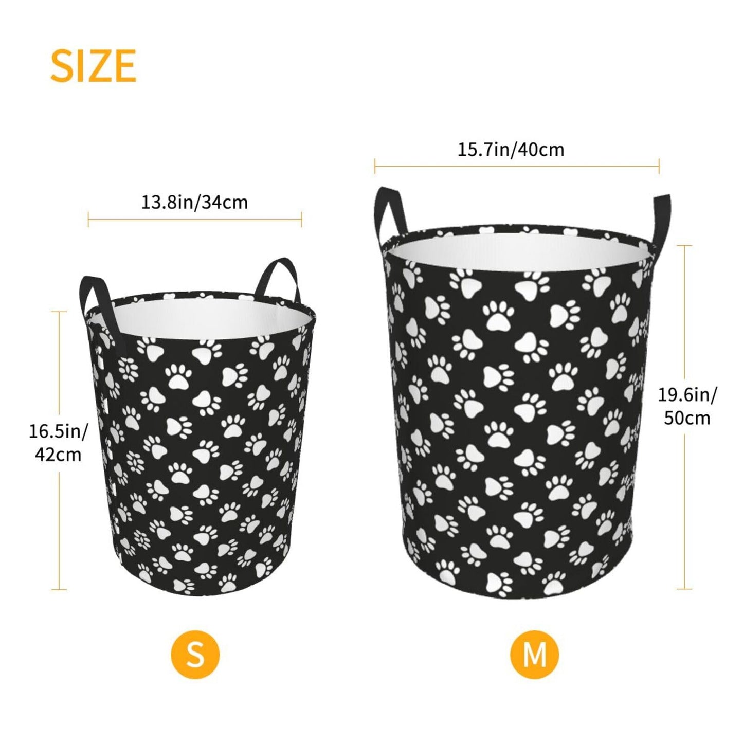 Gbuzozie Black And White Dog Animal Paws Round Laundry Hamper Storage Basket Toys Clothes Organizer Bin For Home Bathroom Bedroo