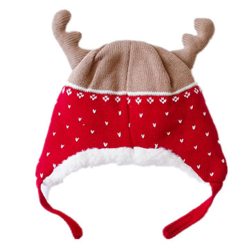 Home Prefer Kids Girls Winter Hats Soft Cotton Knitted Hat Cute Elk Horn Earflaps Christmas Hat Red Xl