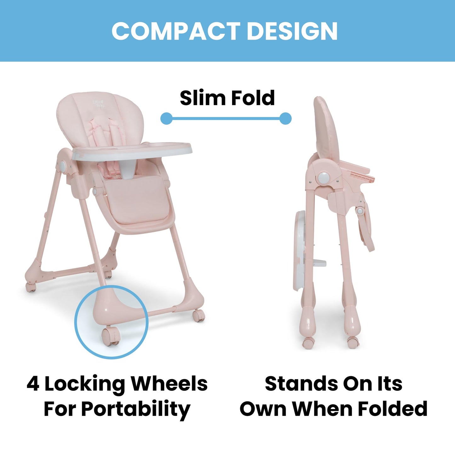 Delta Children Little Folks 2-In-1 Slimfold High Chair For Babies And Toddlers, Pink