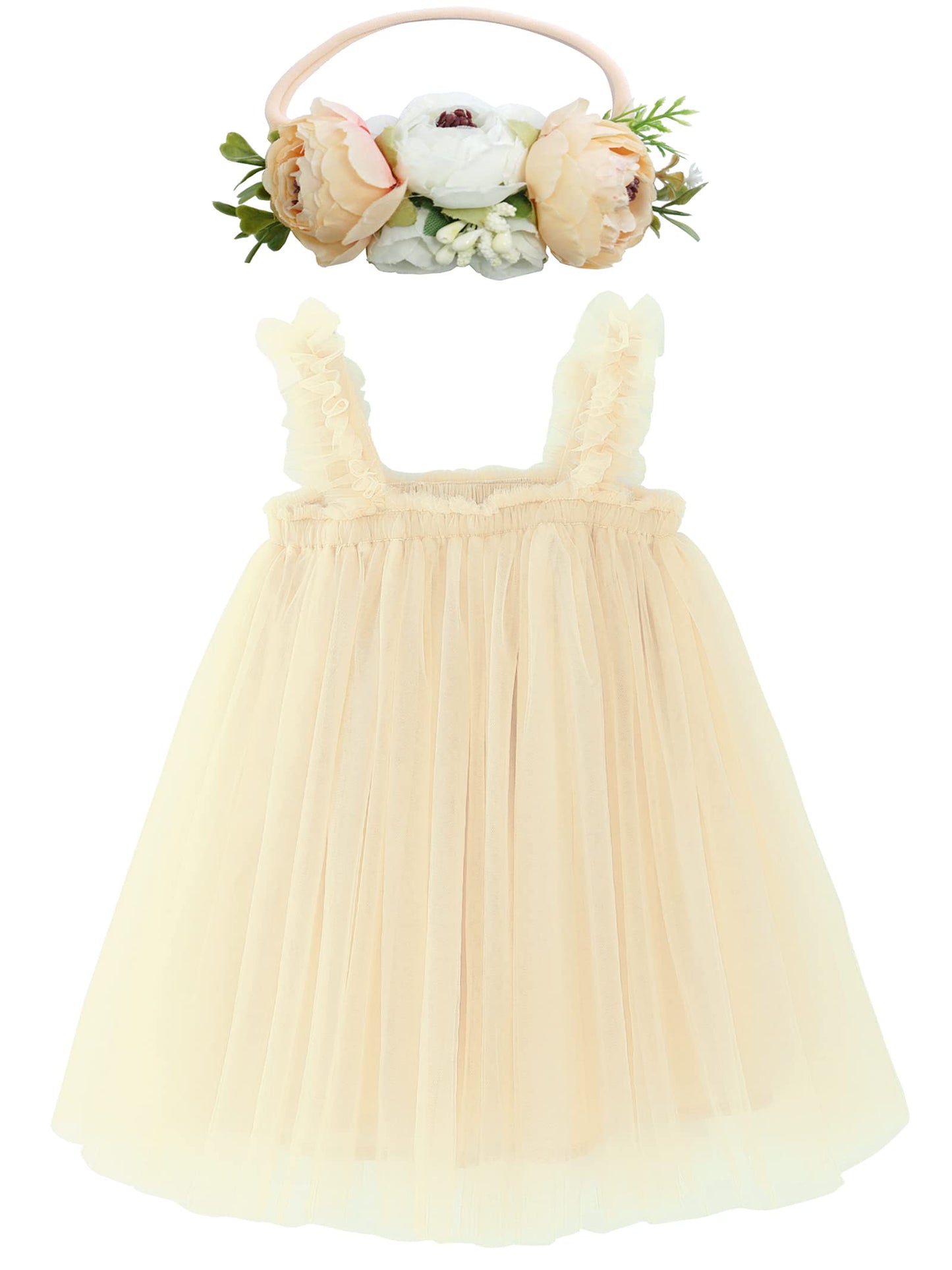 Bgfks Layered Tulle Tutu Dress For Toddler Girls,Baby Girl Rainbow Tutu Princess Skirt Set With Flower Headband.(Champagne,9 Mon