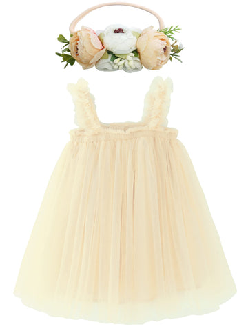 Bgfks Layered Tulle Tutu Dress For Toddler Girls,Baby Girl Rainbow Tutu Princess Skirt Set With Flower Headband.(Champagne,3T)