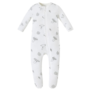 Owlivia Organic Cotton Baby Pajamas, Boys Girls Zip Front Sleep  'N Play, Footed Sleeper, Long Sleeve(6-12 Months, Gray Mushroom