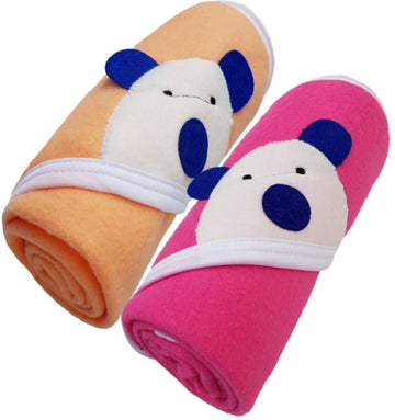 BRANDONN Newborn Biggest Size (36 INCH X 27 INCH) with Fancy Boon Border Baby Blanket for Babies (Pack of 2;Beige_HOTPINK)