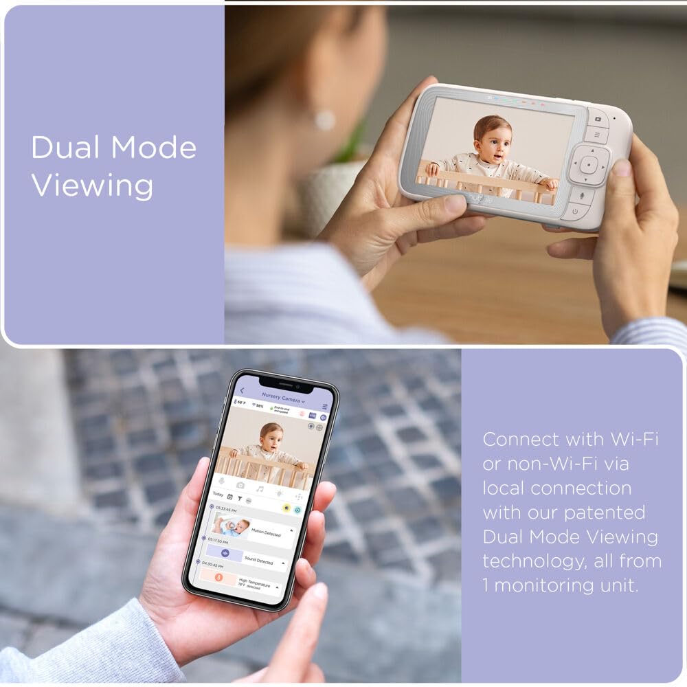 Hubble Connected Dual Vision Smart Hd Baby Monitor With 2 Cameras, Wifi Baby Monitor With App And Screen, Remote Pan Tilt Zoom,
