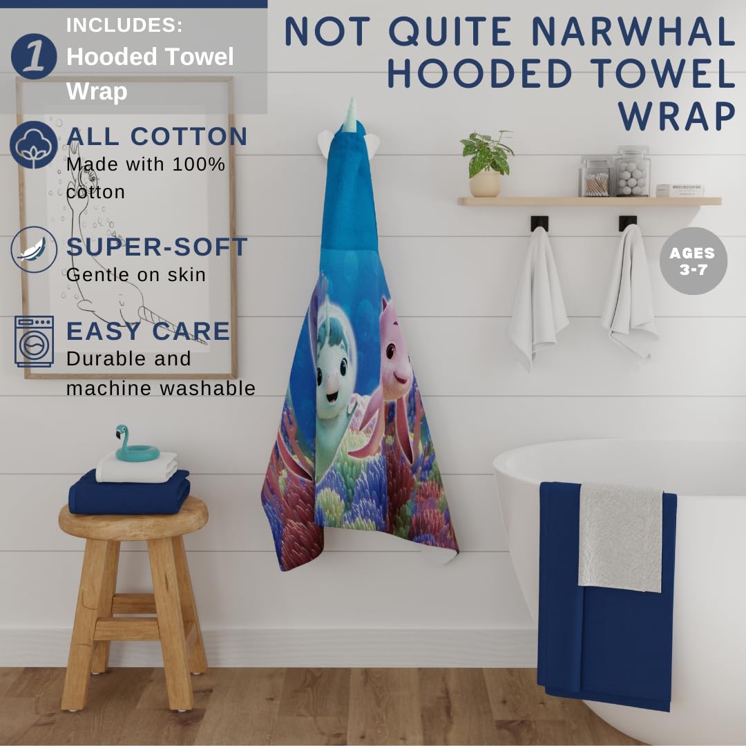 Franco Dreamworks Not Quite Narwhal Kids Super Soft Bath/Pool/Beach Soft Cotton Terry Hooded Towel Wrap, 24 In X 50 In, (Officia