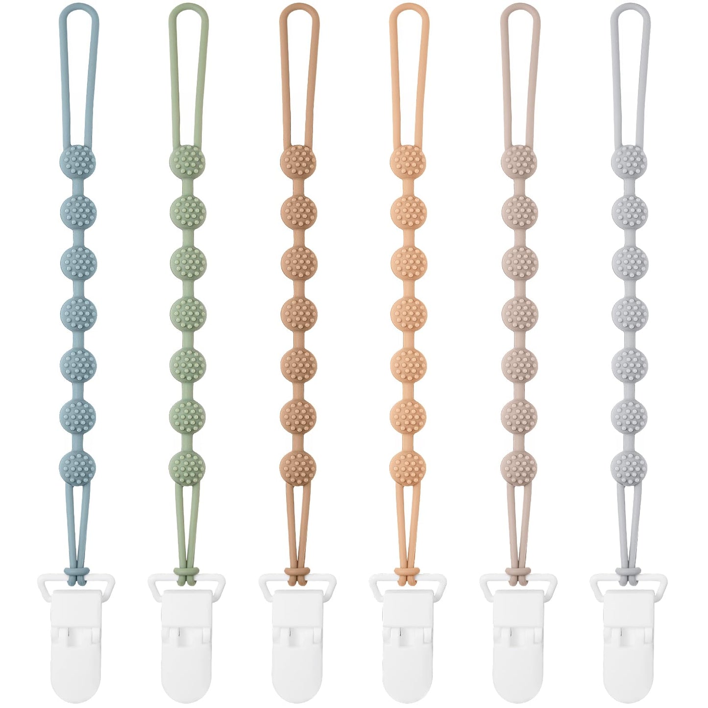 Eascrozn Baby Pacifier Clip, 6 Pack Silicone Pacifier Holder With One Piece Design For Baby Boy And Girl, Bpa Free Soft Flexible