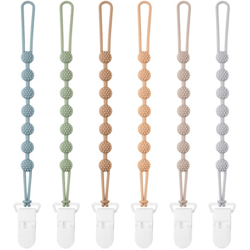 Eascrozn Baby Pacifier Clip, 6 Pack Silicone Pacifier Holder With One Piece Design For Baby Boy And Girl, Bpa Free Soft Flexible